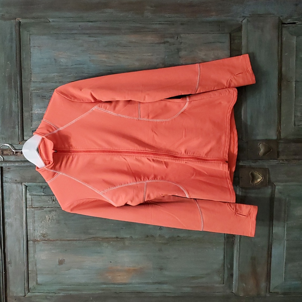 Athleta Long Sleeve Full Zip Athletic Jacket in Coral, Size Medium